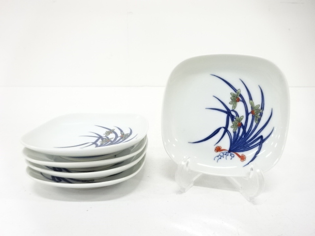 JAPANESE CERAMICS / SMALL PLATE / SET OF 5 / FLOWER